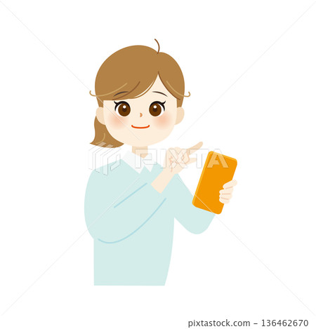 一個女人微笑著操作智能手機的插圖 一個女人微笑著操作智能手機的插圖 136462670