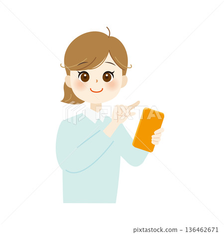 一個女人微笑著操作智能手機的插圖 一個女人微笑著操作智能手機的插圖 136462671