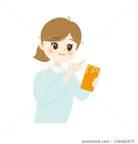 一個女人微笑著操作智能手機的插圖 一個女人微笑著操作智能手機的插圖 136462675