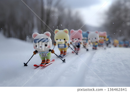 可愛的熊在雪地上奔跑 136462841