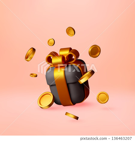 3D Present box with golden money coin 136463207