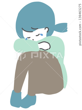一幅女孩坐著哭泣的插圖 136463275
