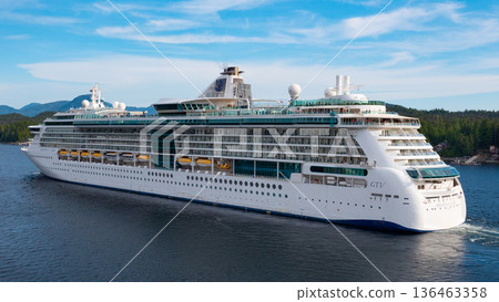 Ketchikan, Alaska, USA - July 26, 2019: Royal Caribbean International. Cruise ship vacation tour. Alaska harbor with cruise liner ship. Travel vacation tour. Travel voyage. Radiance of the Seas Ketchikan, Alaska, USA - July 26, 2019: Royal Caribbean International. Cruise ship vacation tour. Alaska harbor with cruise liner ship. Travel vacation tour. Travel voyage. Radiance of the Seas 136463358