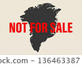 the island of Greenland shown as a simple contour map outline. Not for sale red text 136463387