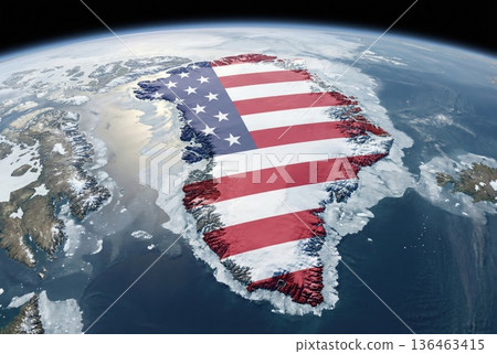 Grenland on globe from space covered with american flag Grenland on globe from space covered with american flag 136463415