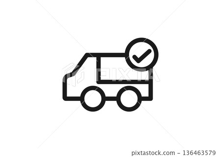 Truck line drawing icon with delivery complete check 136463579