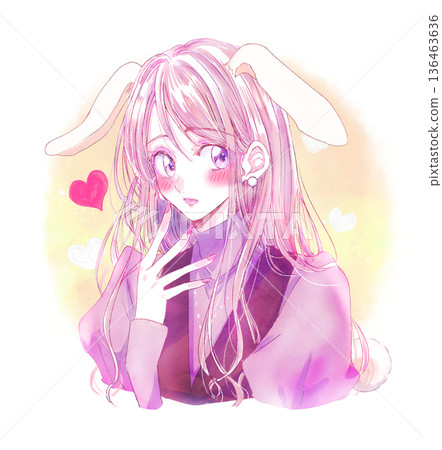 苗條的女人，兔耳朵，愛 136463636