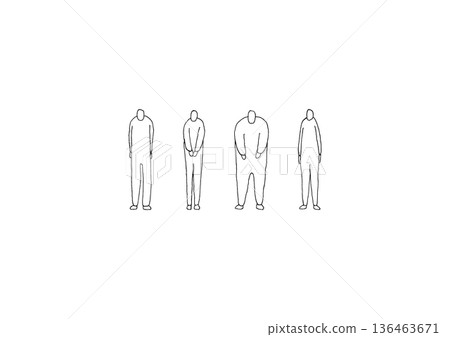 一組手繪的鞠躬人物插圖，筆觸粗獷。 136463671