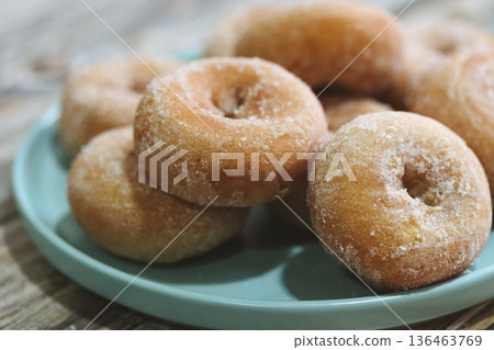 Traditional Homemade Spanish Rosquillas with Sugar on Plate Traditional Homemade Spanish Rosquillas with Sugar on Plate 136463769
