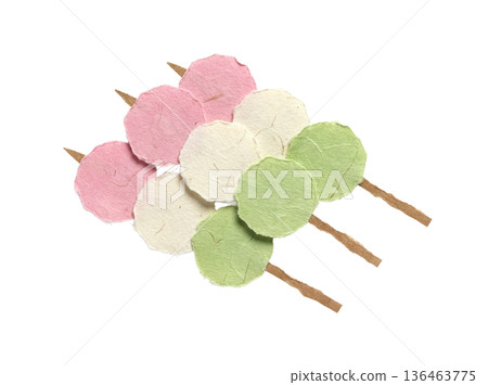 日式紙花見團子，三色團子，剪紙材質，白色背景 136463775