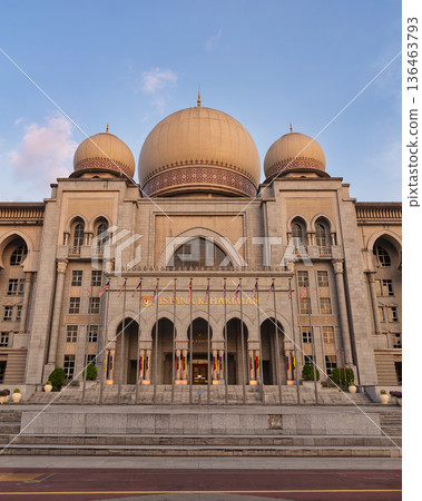 Front facade of Istana Kehakiman Palace of Justice in Putrajaya Malaysia with grand domes Front facade of Istana Kehakiman Palace of Justice in Putrajaya Malaysia with grand domes 136463793