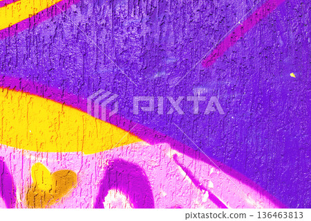 Urban Graffiti Wall Texture in Purple, Yellow, Pink for 90s, Y2K Street Style Urban Graffiti Wall Texture in Purple, Yellow, Pink for 90s, Y2K Street Style 136463813