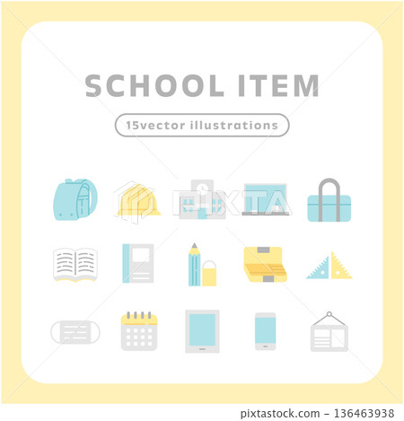 15 Simple Icon Sets of School Items | Education and School Supplies Vector Illustrations 136463938