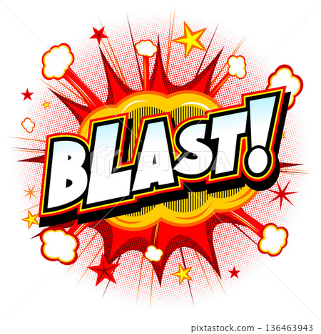 Blast illustration - red explosion, white background Blast illustration - red explosion, white background 136463943