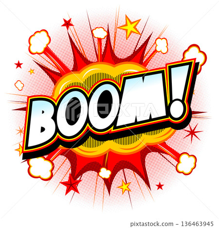 Boom illustration - red explosion, white background Boom illustration - red explosion, white background 136463945