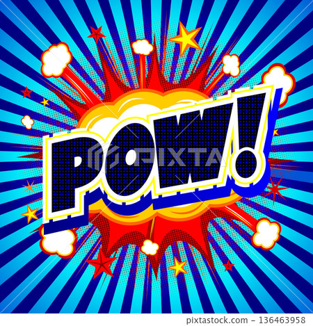 Pow illustration - blue background with stripes 136463958