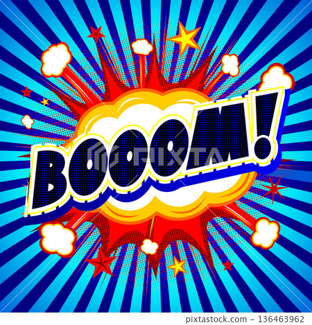 Booom illustration - blue background with stripes Booom illustration - blue background with stripes 136463962