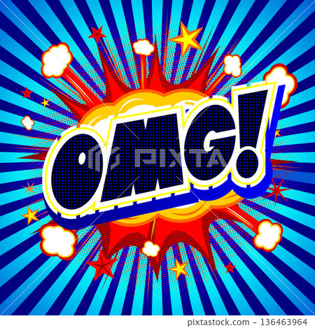 Oh my God (OMG!) illustration - blue background with stripes 136463964