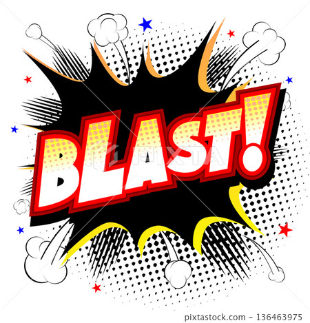 Blast illustration - black and yellow explosion, white backgroun 136463975