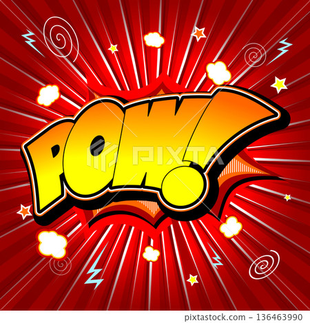 Pow illustration - yellow and orange text, red background Pow illustration - yellow and orange text, red background 136463990