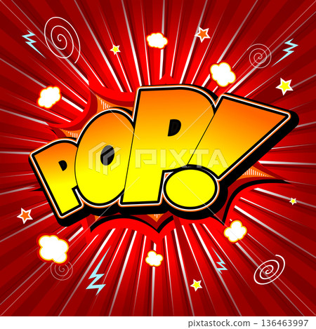 Pop illustration - yellow and orange text, red background Pop illustration - yellow and orange text, red background 136463997