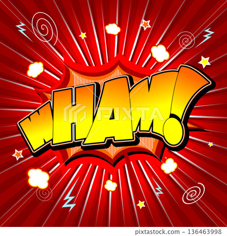 Wham illustration - yellow and orange text, red background Wham illustration - yellow and orange text, red background 136463998
