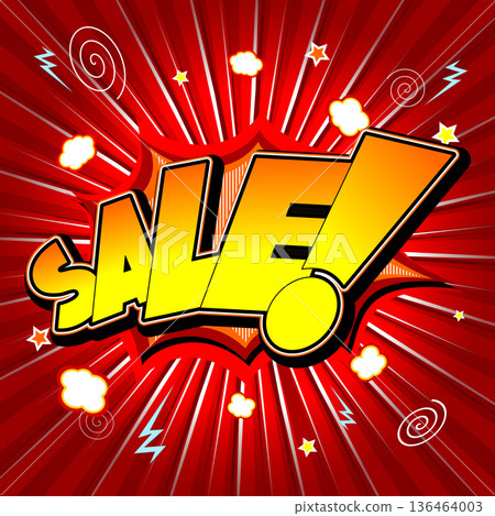 Sale illustration - yellow and orange text, red background Sale illustration - yellow and orange text, red background 136464003