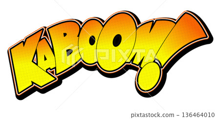 Kaboom illustration - yellow and orange text, white background 136464010