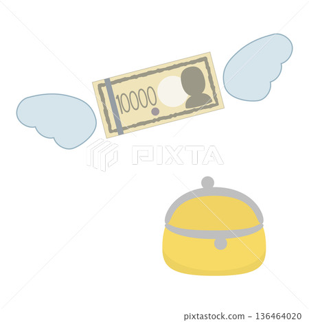 Illustration of a 10,000 yen bill flying out of a clasp wallet Illustration of a 10,000 yen bill flying out of a clasp wallet 136464020