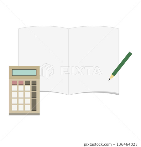 計算機、筆記本和鉛筆的插圖組合 136464025