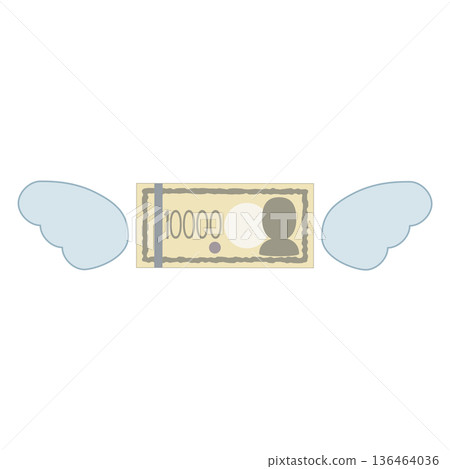 Illustration of a 10,000 yen bill growing wings and flying away Illustration of a 10,000 yen bill growing wings and flying away 136464036