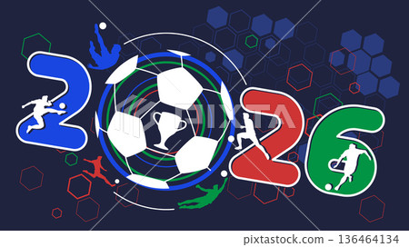 Futuristic soccer background with abstract geometric patterns and dynamic lines, Football tournament championship 2026, Vector illustration, Flat design. Futuristic soccer background with abstract geometric patterns and dynamic lines, Football tournament championship 2026, Vector illustration, Flat design. 136464134