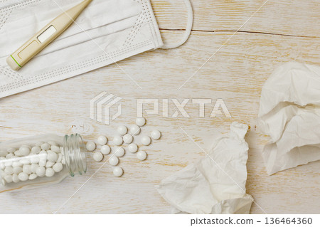 Mask, tissue, medicine and thermometer 136464360