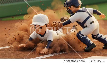外野手與滑向本壘的跑壘員接觸。 136464512
