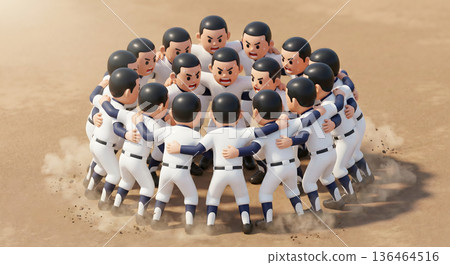 隊員們正在一起練習，他們圍成一個圈，大聲喊叫以鼓舞士氣。 136464516