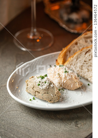 French salmon and duck rillettes 136464572
