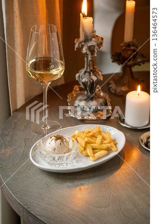 French fries with truffle ice cream 136464573