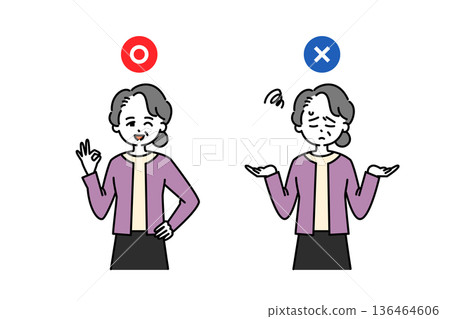 Illustration of a woman giving an OK/NG sign Illustration of a woman giving an OK/NG sign 136464606