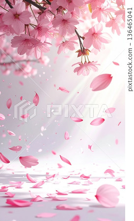 垂直材質 - 櫻花花瓣在光線下舞動的背景 - AI 生成材質 136465041