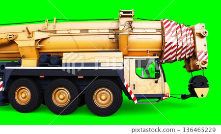 a mobile construction crane. Isolate green screen. 3d rendering. 136465229
