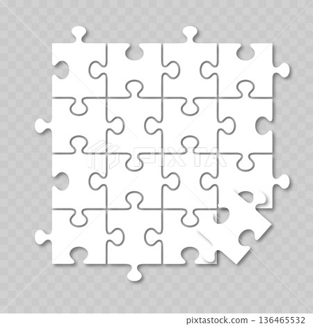 Realistic White Jigsaw Puzzle Template. Vector 136465532