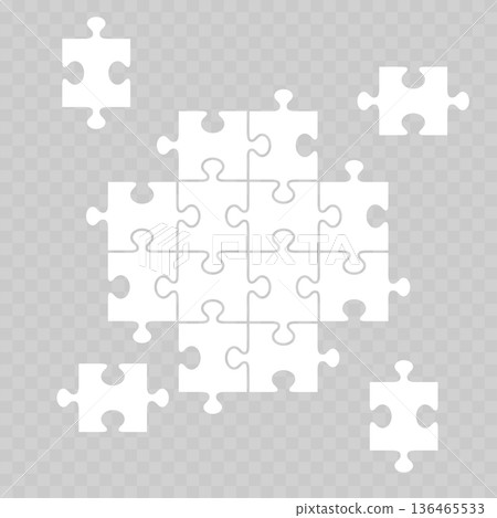 Realistic White Jigsaw Puzzle Template. Vector 136465533
