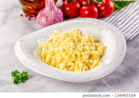 Boiled wheat couscous grain garnish 136465584