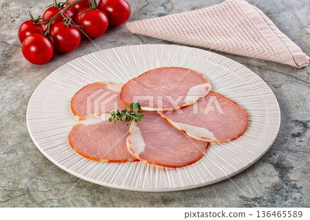 Cured dry pork meat slices Cured dry pork meat slices 136465589