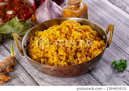 Indian yellow curry rice with tumeric Indian yellow curry rice with tumeric 136465610