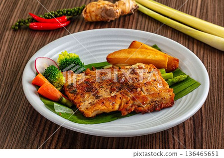 Gourmet asian Grilled crocodile steak Gourmet asian Grilled crocodile steak 136465651