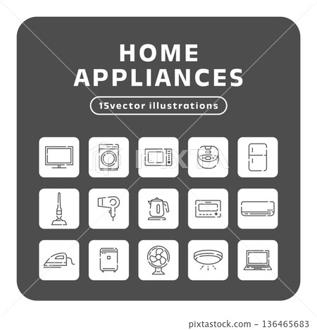 Home appliance icons in rounded squares | Simple vector of home appliances for UI Home appliance icons in rounded squares | Simple vector of home appliances for UI 136465683