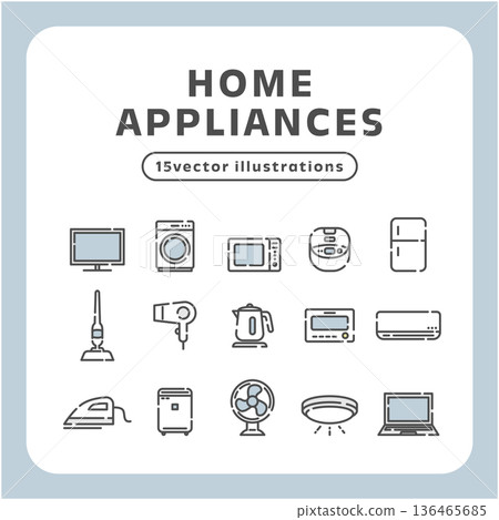 Home appliance icon set: 15 simple and easy-to-use vector illustrations 136465685