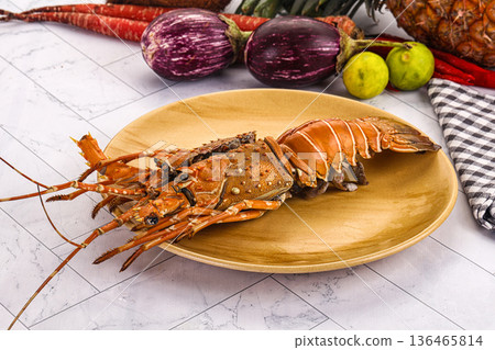 Luxury expensive boiled spiny lobster Luxury expensive boiled spiny lobster 136465814