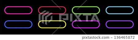 Glowing neon button with vibrant frame, element for modern web interfaces and gaming designs with neon aesthetic, abstract vector frame composition. Glowing neon button with vibrant frame, element for modern web interfaces and gaming designs with neon aesthetic, abstract vector frame composition. 136465872